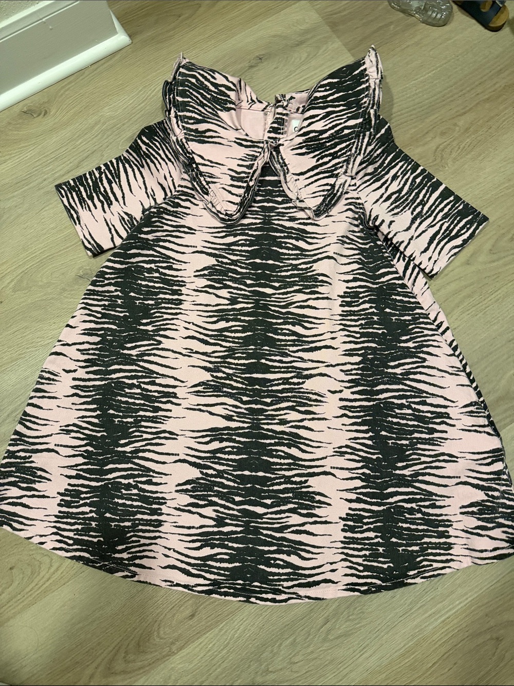 Ganni Pink and Black Zebra-Print Mini Dress with Peter Pan Collar